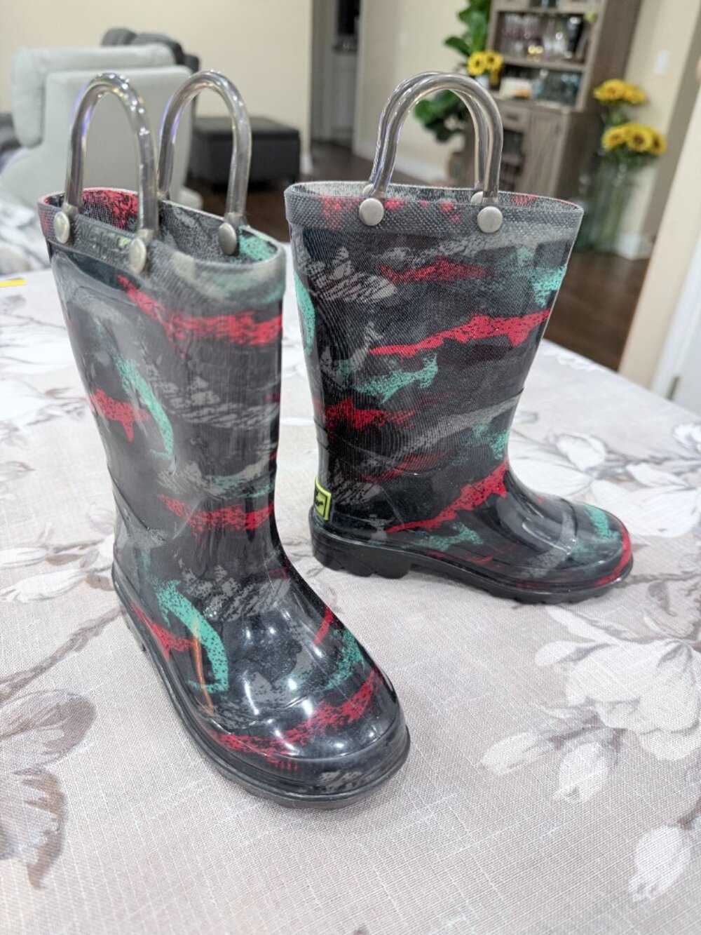 Western Chief Light Up Rain Boots Little Kids Toddler Size 8 Black Splash Print